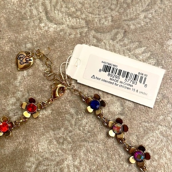 Brand New Betsey Johnson Colorful Flower Necklace & Drop Earring Set Gold Tone - Picture 5 of 11